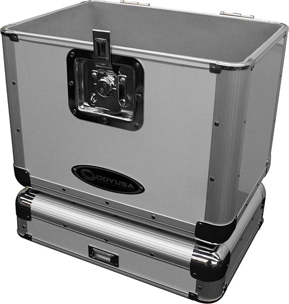 Odyssey KLP2 Stacking Record Case for 70 12" Vinyl Records, Silver, Action Position Back