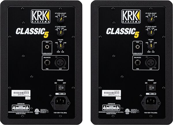 KRK Classic 5 Professional Active 2-Way Studio Monitor, Studio Monitor Pack: 2x KRK Classic 5 monitors, 2x 10-foot XLR cables, 2x foam wedge isolation pads, Action Position Back
