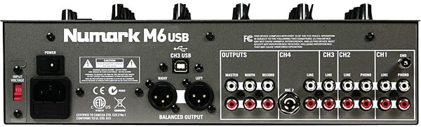 Numark M6USB 4-Channel DJ Mixer with USB, Back