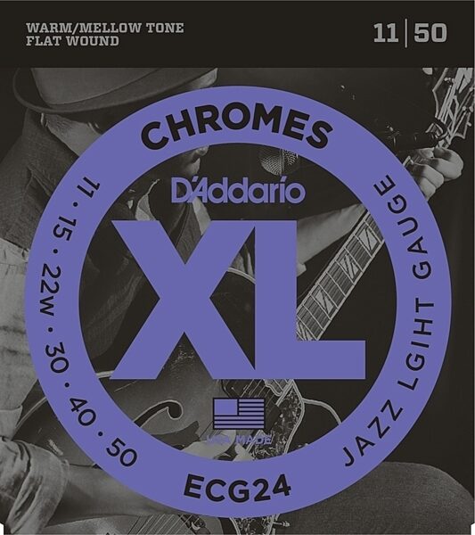 D'Addario ECG24 Chromes Flatwound Electric Guitar Strings (Jazz Light Gauge, 11-50), New, ECG24