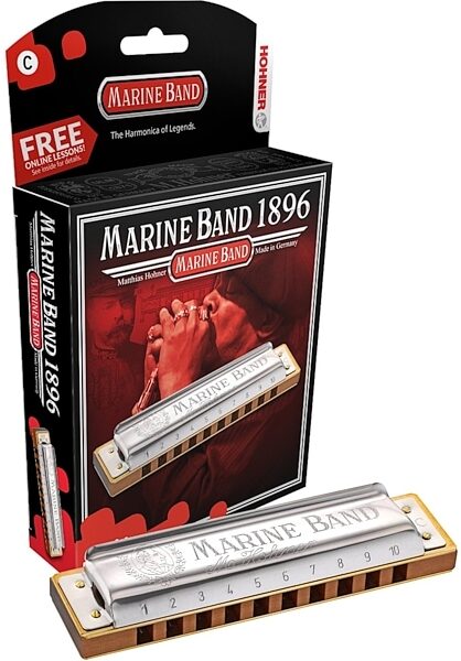 Hohner Marine Band 1896 Harmonica, Key of A Natural Minor, Action Position Front