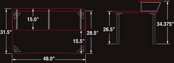 Middle Atlantic MDV-DSK MultiDesk Video Straight Desk, Dimensions