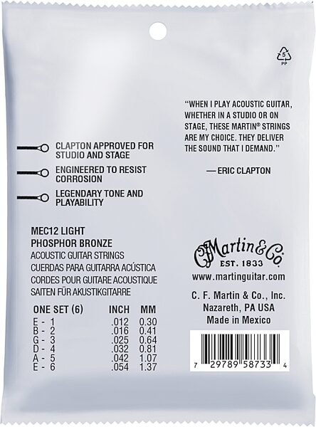 Martin Clapton's Choice Acoustic Guitar Strings, Light, Action Position Back