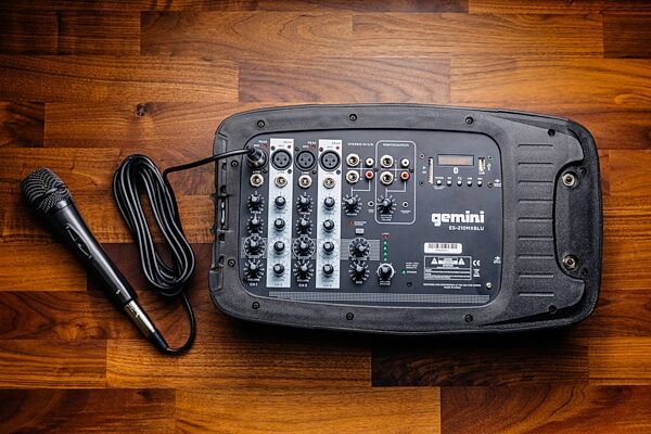 Gemini ES-210MXBLU-ST Portable PA System with Speaker Stands, New, Mixer and Microphone