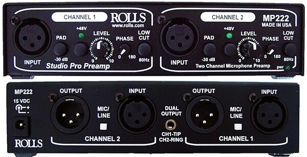 Rolls MP222 Studio Pro Microphone Preamplifier, Front and Back