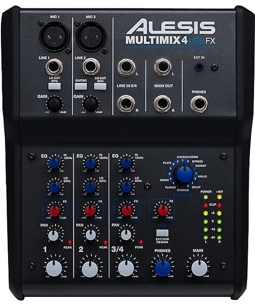 Alesis MultiMix 4 USB FX Mixer, 4-Channel Mixer with FX, Main