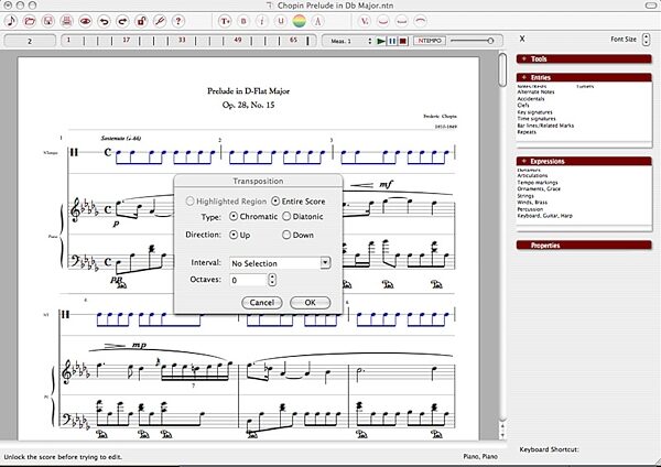 Notion Protege Music Notation Software, Transpose View