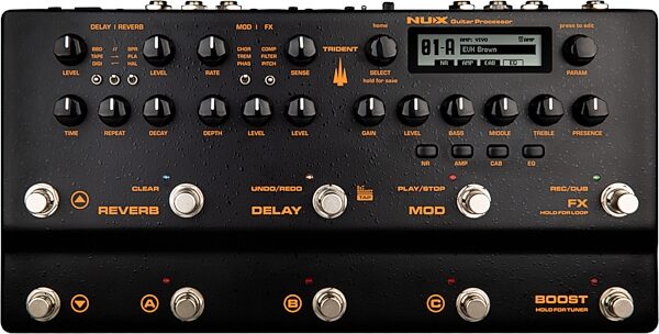 NUX Trident Guitar Multi-Effects Processor and Amp Modeler Pedal, New, Action Position Back
