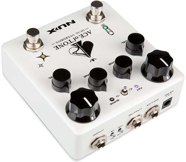 NUX Ace Of Tone Dual Stackable Overdrive Pedal, New, Angled Back