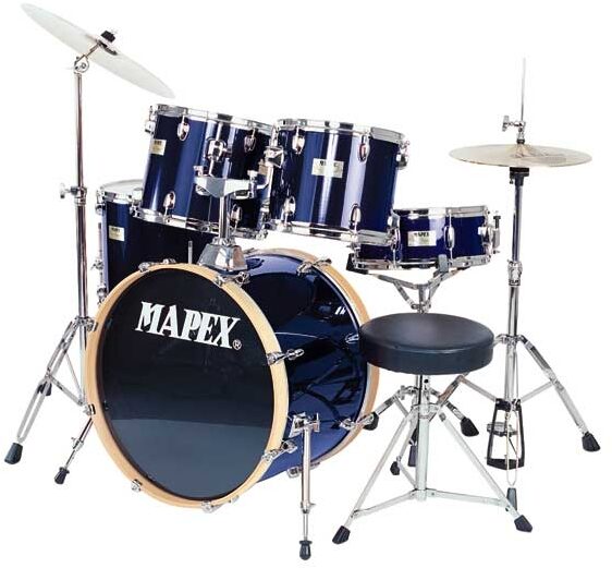 Mapex V5834T V Series 5-Piece Voyager Drum Set with Drum Throne, Midnight Blue
