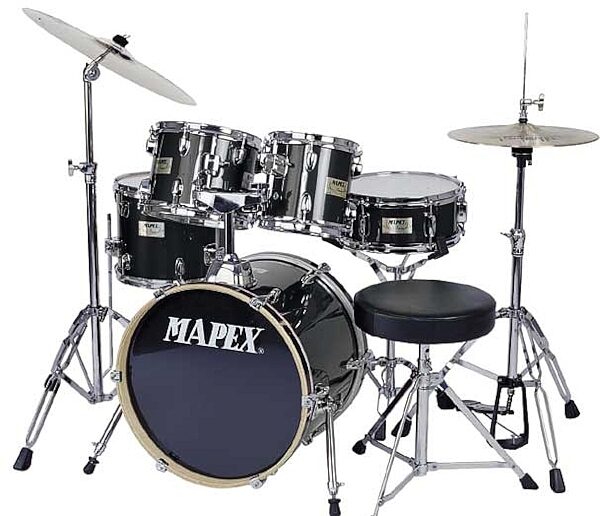 Mapex V5834T V Series 5-Piece Voyager Drum Set with Drum Throne, Abalone Black