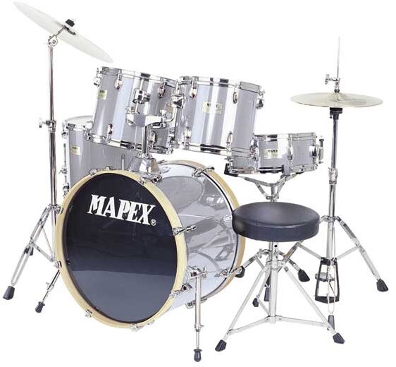 Mapex V5834T V Series 5-Piece Voyager Drum Set with Drum Throne, Diamond Silver