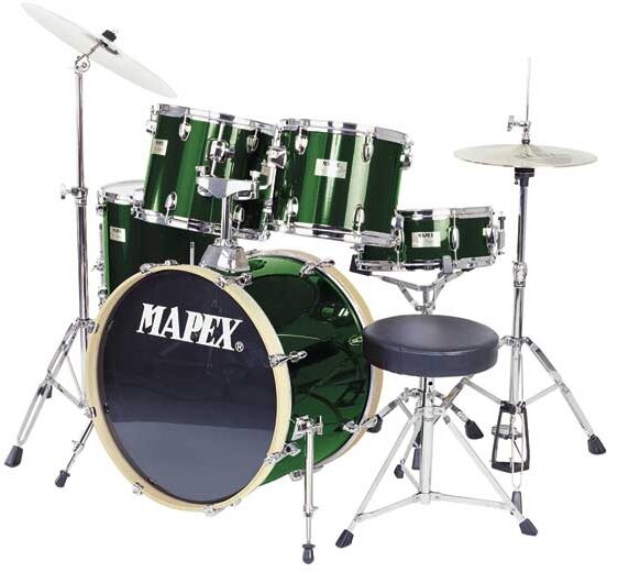 Mapex V5834T V Series 5-Piece Voyager Drum Set with Drum Throne, Metallic Green