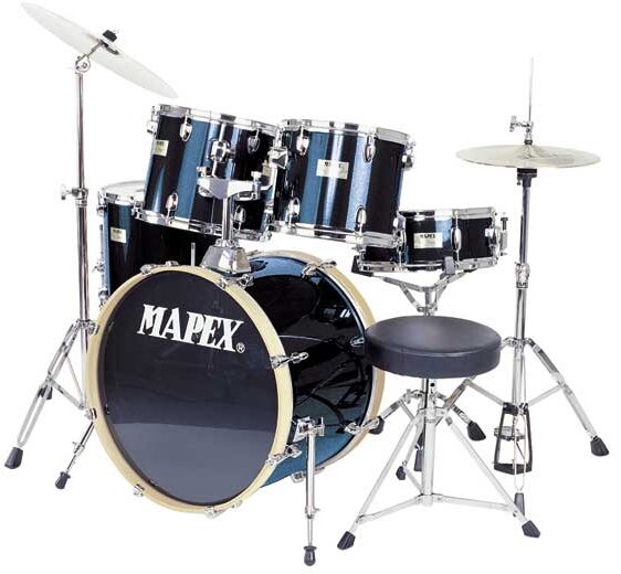 Mapex V5834T V Series 5-Piece Voyager Drum Set with Drum Throne, Light Blue