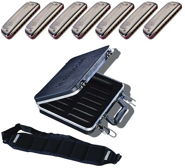 Hohner Golden Melody Harmonica, 7-Pack with Case and Belt