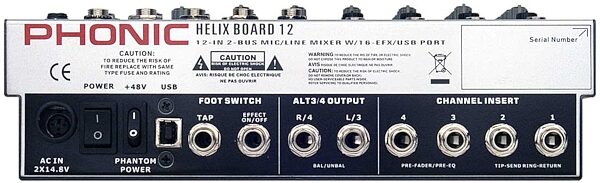 Phonic HelixBoard12 12-Channel USB Mixer, Rear