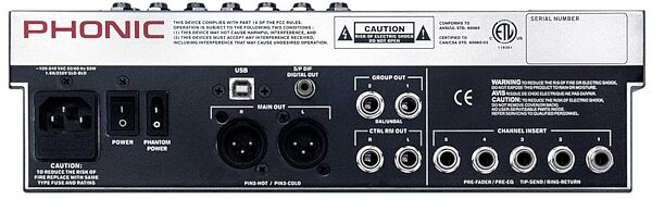 Phonic HelixBoard17 USB Mixer, Rear