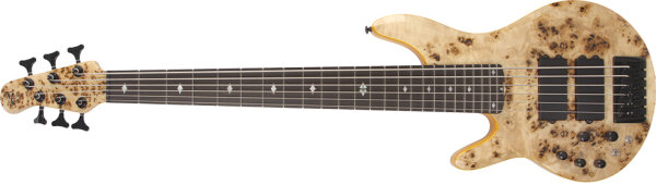 Michael Kelly Pinnacacle Electric Bass, 6-String, Left-Handed, Natural Burl, Action Position Back