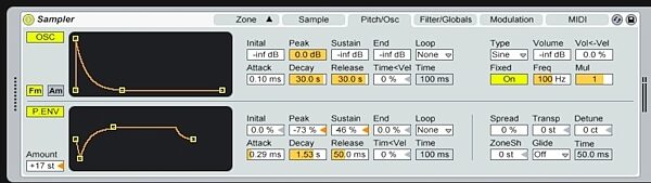 Ableton Live 8 Music Production Software (Macintosh and Windows), Screenshot - Sampler -- Pitch OSC