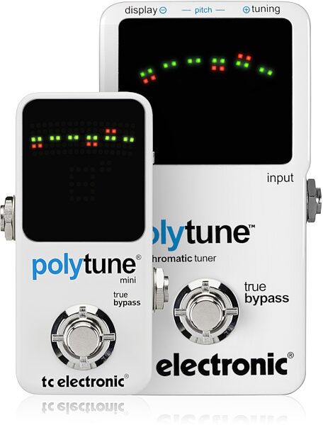 TC Electronic PolyTune Mini Guitar and Bass Tuner Pedal, Size Comparison with Regular Size PolyTune