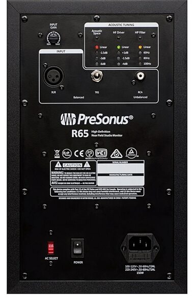 PreSonus R65 Active Studio Monitor, Back