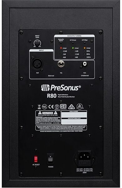 PreSonus R80 Active Studio Monitor, Back