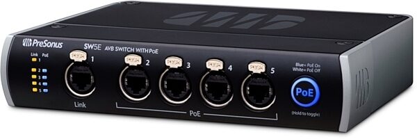 PreSonus SW5E 5-Port AVB Ethernet Switch with PoE, New, Left