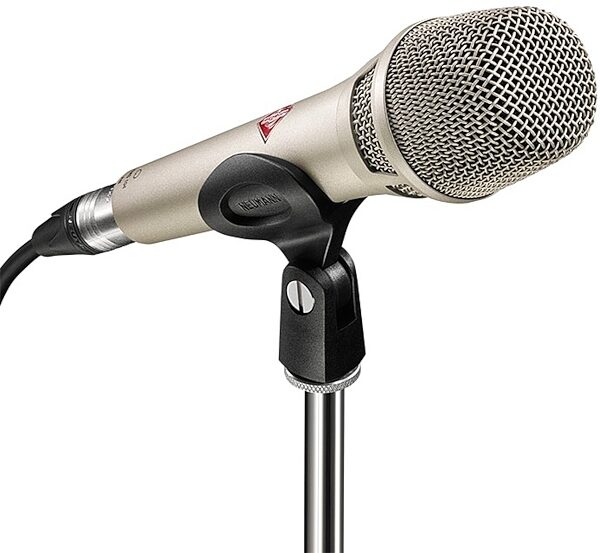 Neumann KMS 104 Handheld Cardioid Condenser Microphone, Nickel, On Stand