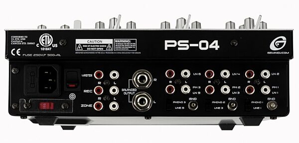 Gemini PS04 3-Channel 10 in. DJ Mixer with DSP Effects, Back