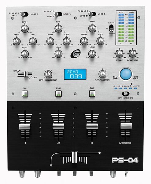 Gemini PS04 3-Channel 10 in. DJ Mixer with DSP Effects, Main