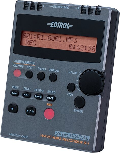 Edirol R1 Portable 24-Bit WAVE/MP3 Recorder and Player, Angle