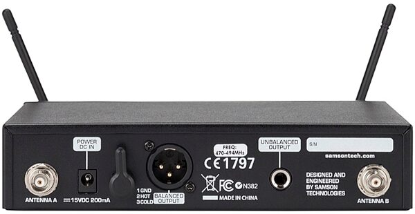 Samson Concert 99 Wireless Presentation System with LM10 Lavalier Microphone, Band D (542-566 MHz), Rear