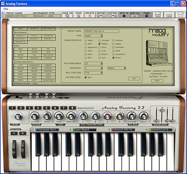 Arturia Analog Factory Experience Hybrid Synthesizer with Keyboard Controller, Screenshot