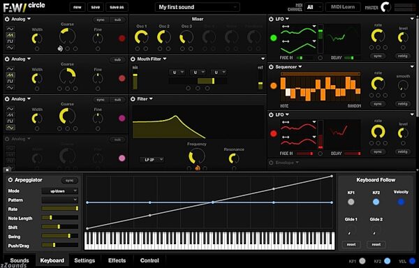 Future Audio Workshop Circle Software Synthesizer (Mac and Windows), Screenshot - Keyboard Panel