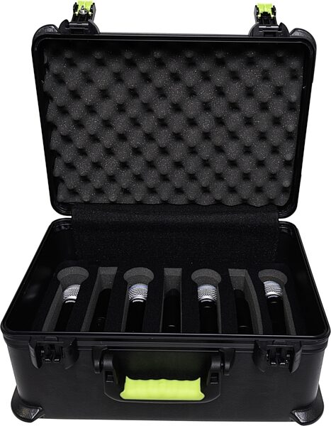 Shure x Gator Molded Wireless Handheld Microphone Case, Fits 7 Microphones, SH-MICCASEW07, Open Full with Microphones