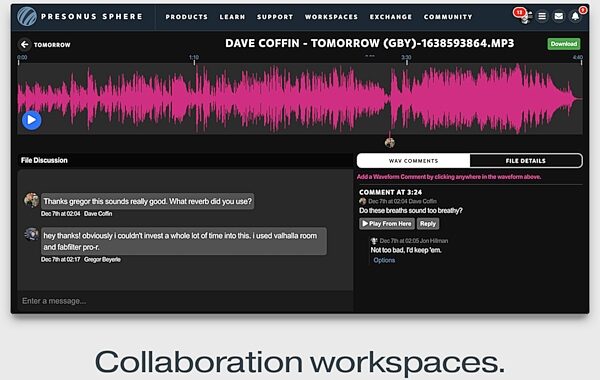 PreSonus Sphere 1-Year Membership, Collaboration Workspaces