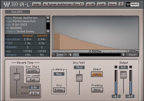 Waves IRL Convolution Reverb Plug-In (Macintosh and Windows), Main