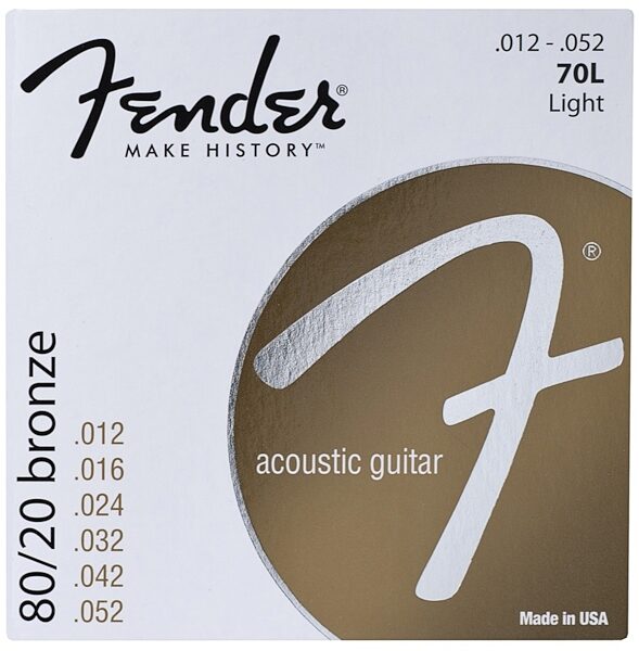 Fender Light 80/20 Bronze Acoustic Guitar Strings, 12-52, Light