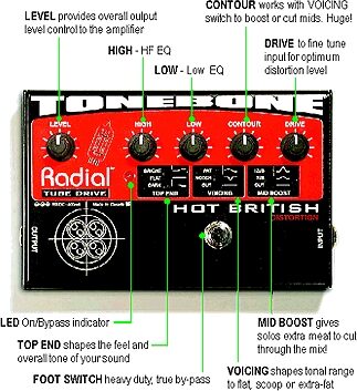 Radial Tonebone Hot British Tube Distortion Pedal, With Labels