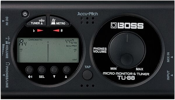Boss TU-88 Micro Monitor Tuner and Metronome, Black - Top
