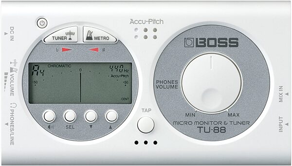 Boss TU-88 Micro Monitor Tuner and Metronome, White - Top