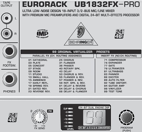 Behringer UB1832FX Pro Eurorack 18 Input Mixer with FX, Effect