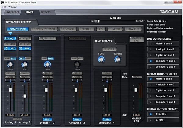 TASCAM UH-7000 High Resolution USB Audio Interface, Screenshot - Mixer