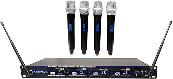 VocoPro UHF-5805 4-Channel Rechargeable Handheld Wireless Microphone System, With Microphone Stands, Main