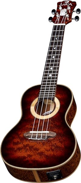 Luna 15th Anniversary Concert Acoustic-Electric Ukulele (with Case), Angled with head Front