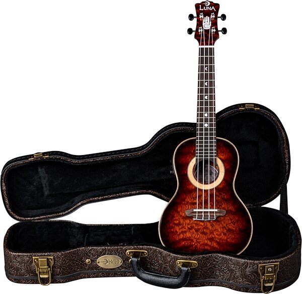 Luna 15th Anniversary Concert Acoustic-Electric Ukulele (with Case), Main with all components Front