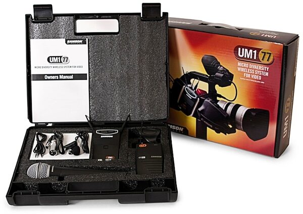 Samson UM1/77 Videographer UHF Combination Lavalier and Handheld Microphone Wireless System, Case