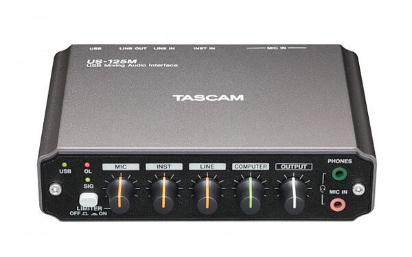 TASCAM US-125M USB Mixing Audio Interface, Top