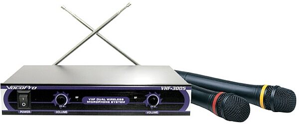 VocoPro VHF-3005 Dual-Channel Handheld Wireless Microphone System, 180 - 250 MHz, Main