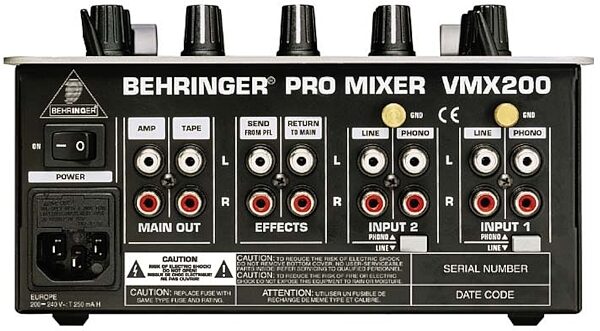 Behringer VMX200 VCA-Controlled 2-Channel Pro DJ Mixer with Beat Counter, Back